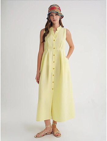 Robe longue à volants et col boutonné mixray