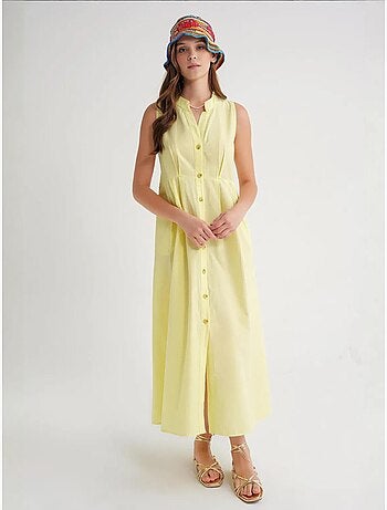 Robe longue à volants et col boutonné mixray