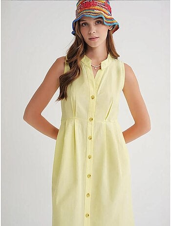 Robe longue à volants et col boutonné mixray