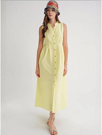 Robe longue à volants et col boutonné mixray