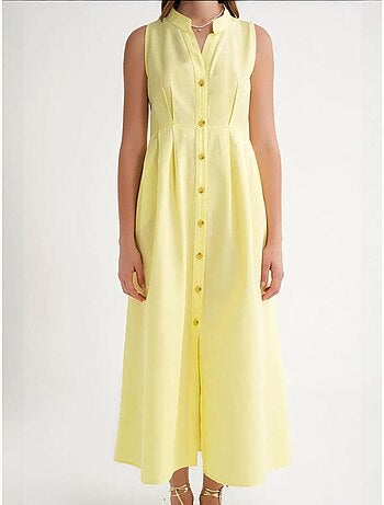 Robe longue à volants et col boutonné mixray