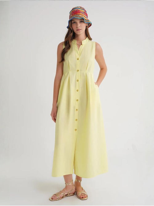 Robe longue à volants et col boutonné mixray - Kiabi