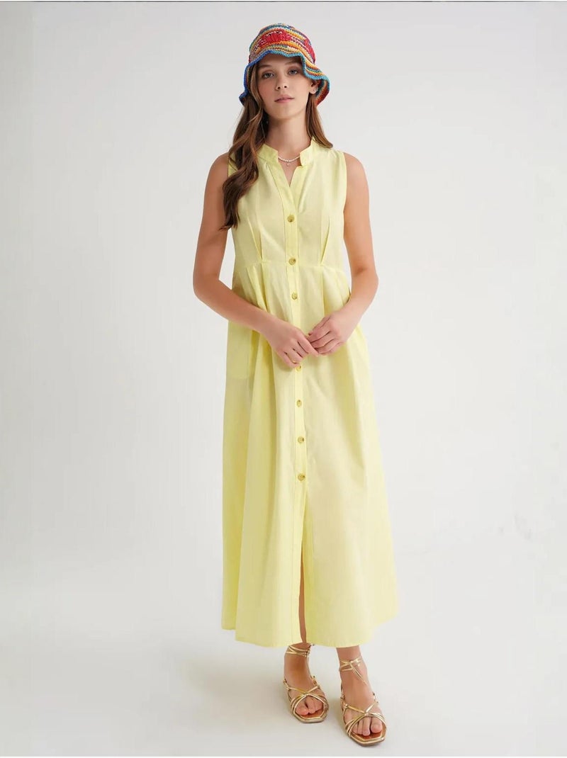 Robe longue à volants et col boutonné mixray Jaune citron - Kiabi