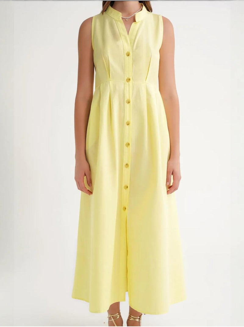 Robe longue à volants et col boutonné mixray Jaune citron - Kiabi