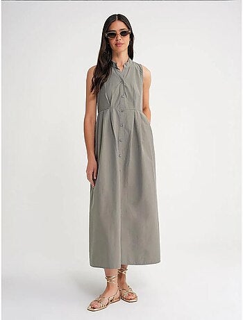 Robe longue à volants et col boutonné mixray