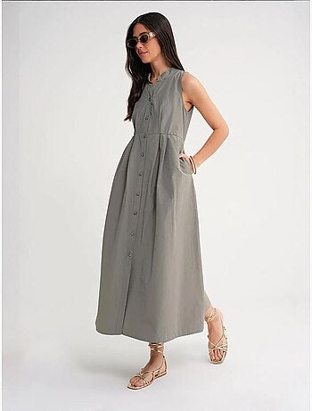 Robe longue à volants et col boutonné mixray