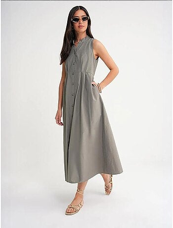 Robe longue à volants et col boutonné mixray