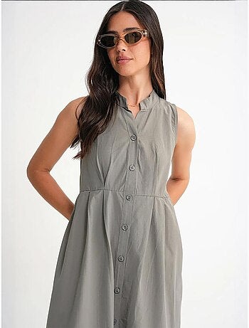 Robe longue à volants et col boutonné mixray