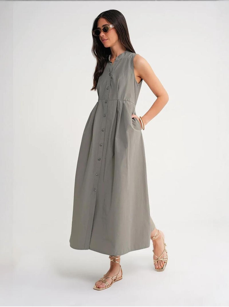 Robe longue à volants et col boutonné mixray Kaki - Kiabi