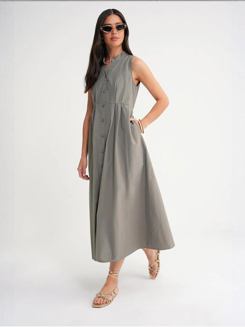 Robe longue à volants et col boutonné mixray Kaki - Kiabi