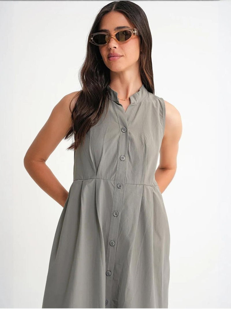 Robe longue à volants et col boutonné mixray Kaki - Kiabi