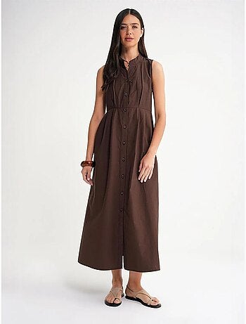 Robe longue à volants et col boutonné mixray