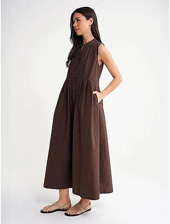 Robe longue à volants et col boutonné mixray