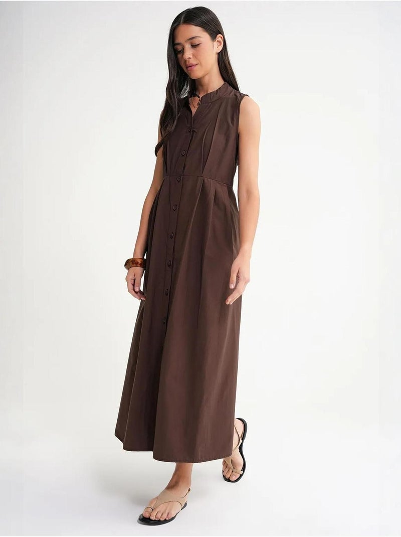 Robe longue à volants et col boutonné mixray Marron - Kiabi