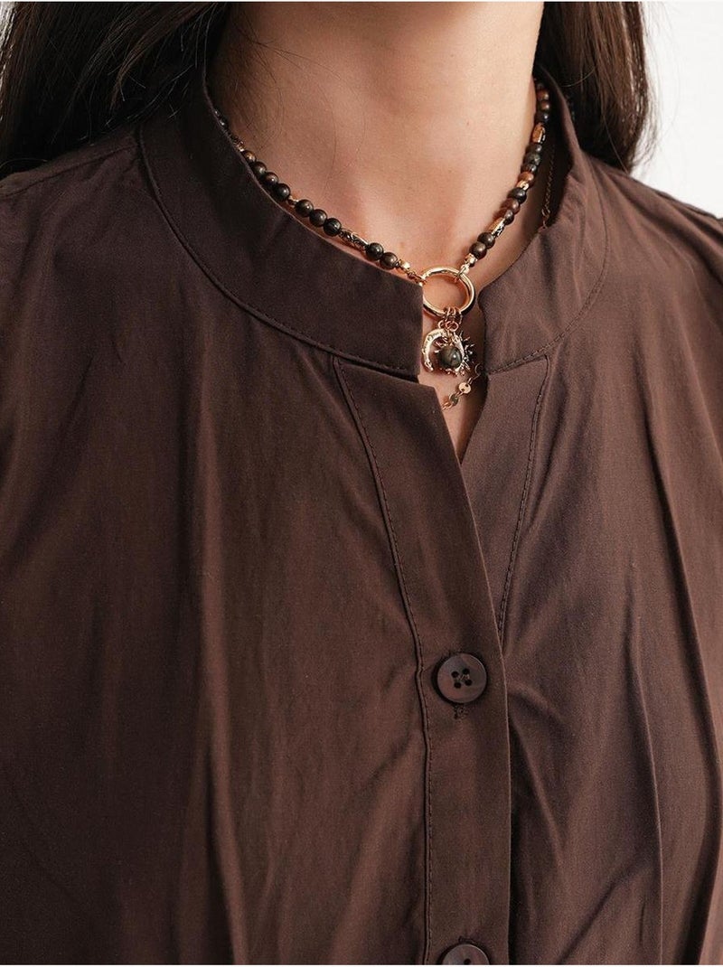 Robe longue à volants et col boutonné mixray Marron - Kiabi