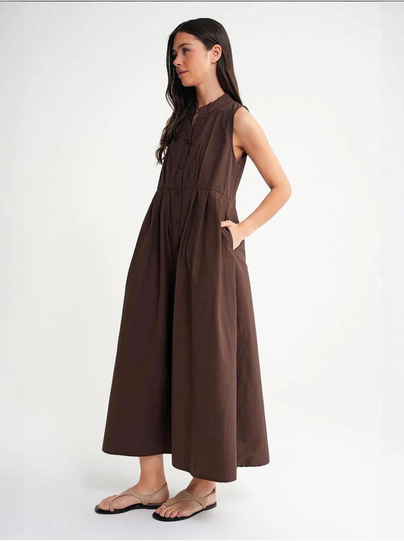 Robe longue à volants et col boutonné mixray Marron - Kiabi