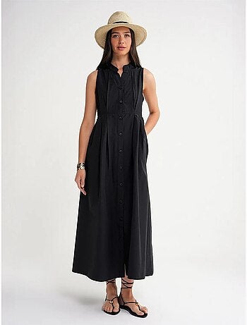 Robe longue à volants et col boutonné mixray