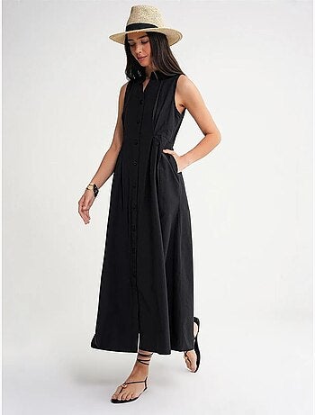 Robe longue à volants et col boutonné mixray