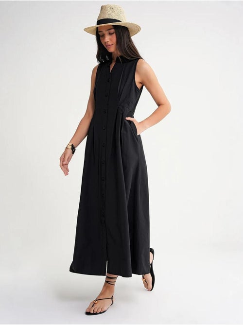 Robe longue à volants et col boutonné mixray - Kiabi