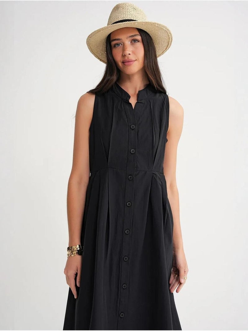 Robe longue à volants et col boutonné mixray Noir - Kiabi