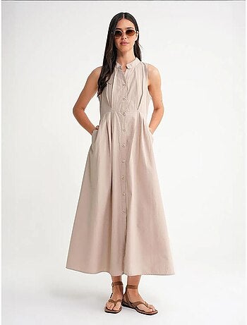 Robe longue à volants et col boutonné mixray