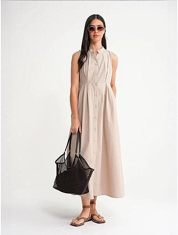 Robe longue à volants et col boutonné mixray