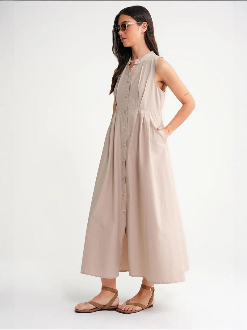 Robe longue à volants et col boutonné mixray Sable - Kiabi