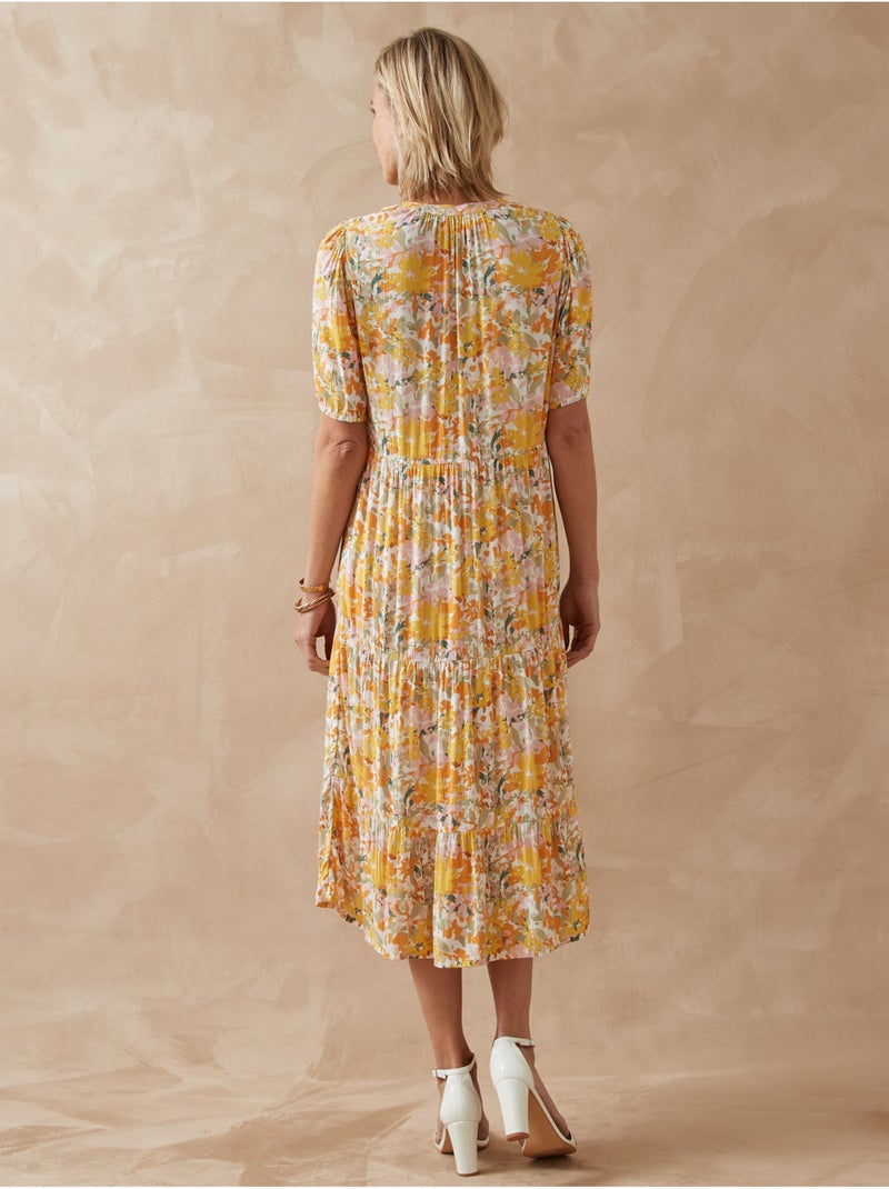 Robe longue à volants femme - DAXON Blanc Jaune - Kiabi