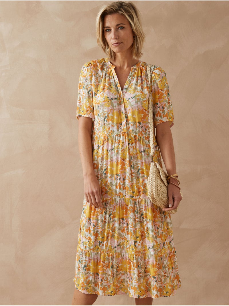 Robe longue à volants femme - DAXON Blanc Jaune - Kiabi