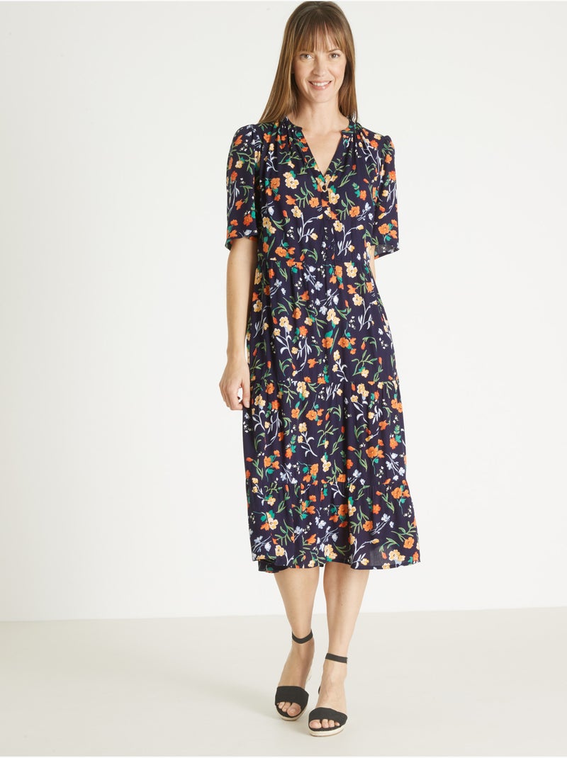 Robe longue à volants femme - DAXON Marine/Multicolore - Kiabi