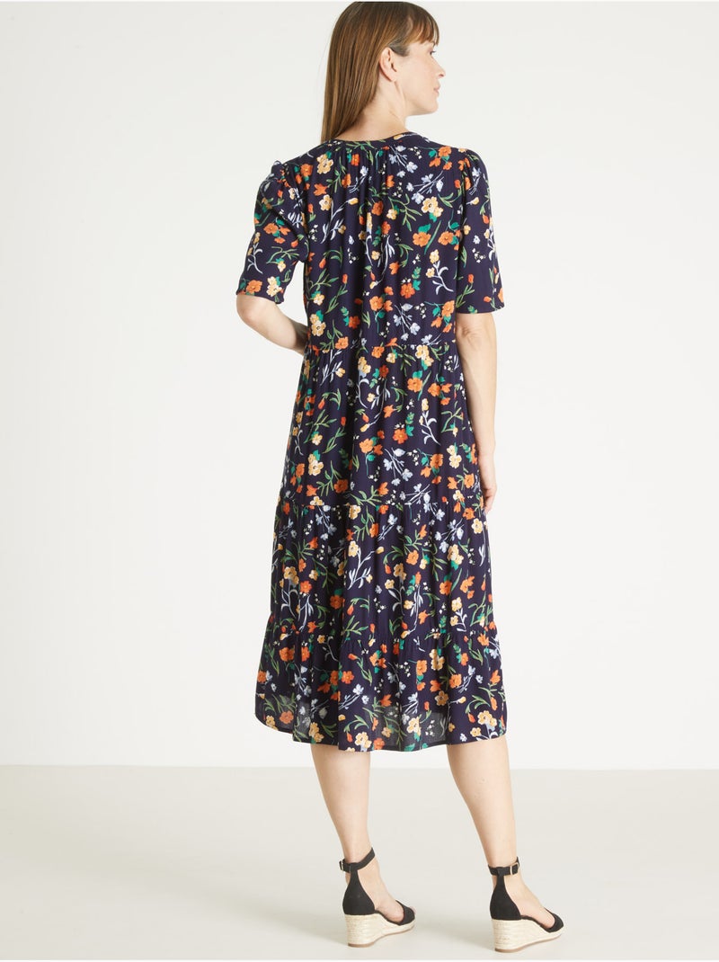 Robe longue à volants femme - DAXON Marine/Multicolore - Kiabi