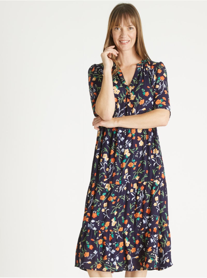 Robe longue à volants femme - DAXON Marine/Multicolore - Kiabi