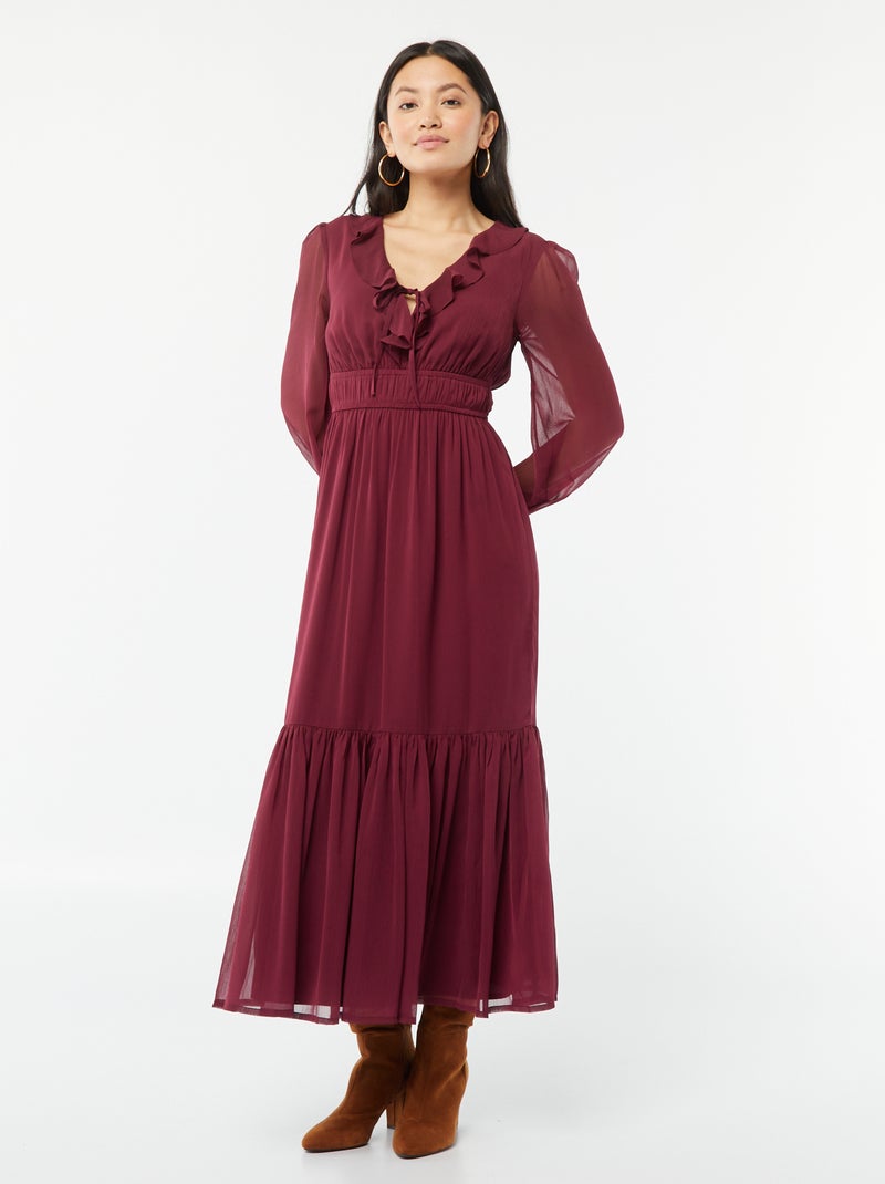 Robe longue à volants Rouge - Kiabi