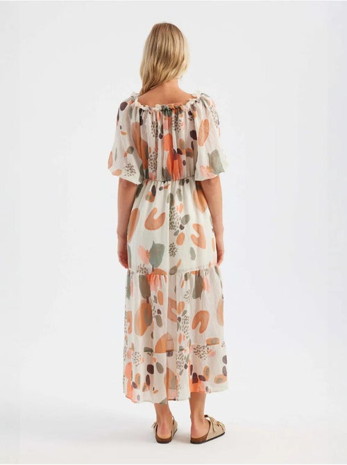 Robe longue abstraite à épaules dénudées - Kiabi Robe longue abstraite à épaules dénudées - Kiabi
