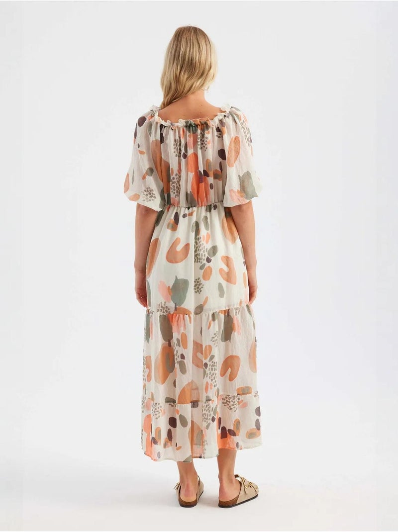 Robe longue abstraite à épaules dénudées Multicolore - Kiabi