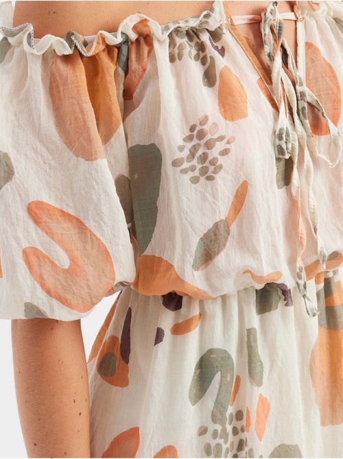 Robe longue abstraite à épaules dénudées - Kiabi Robe longue abstraite à épaules dénudées - Kiabi