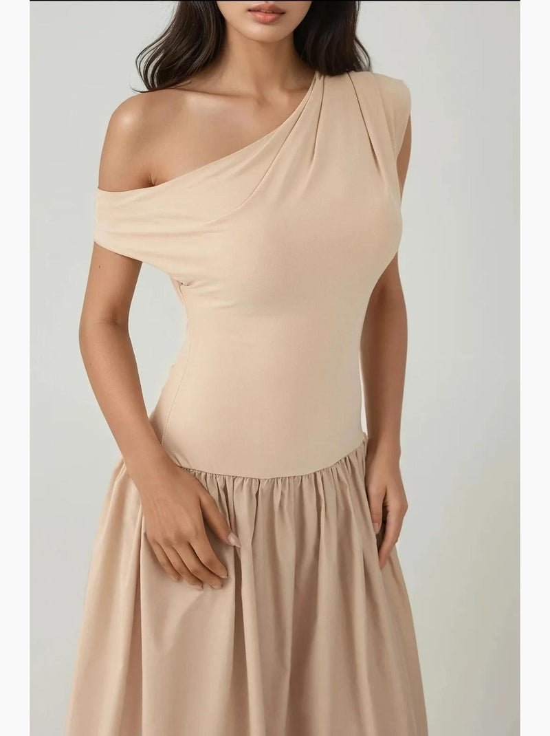 Robe longue ajustée à col asymétrique hiccup Crème - Kiabi