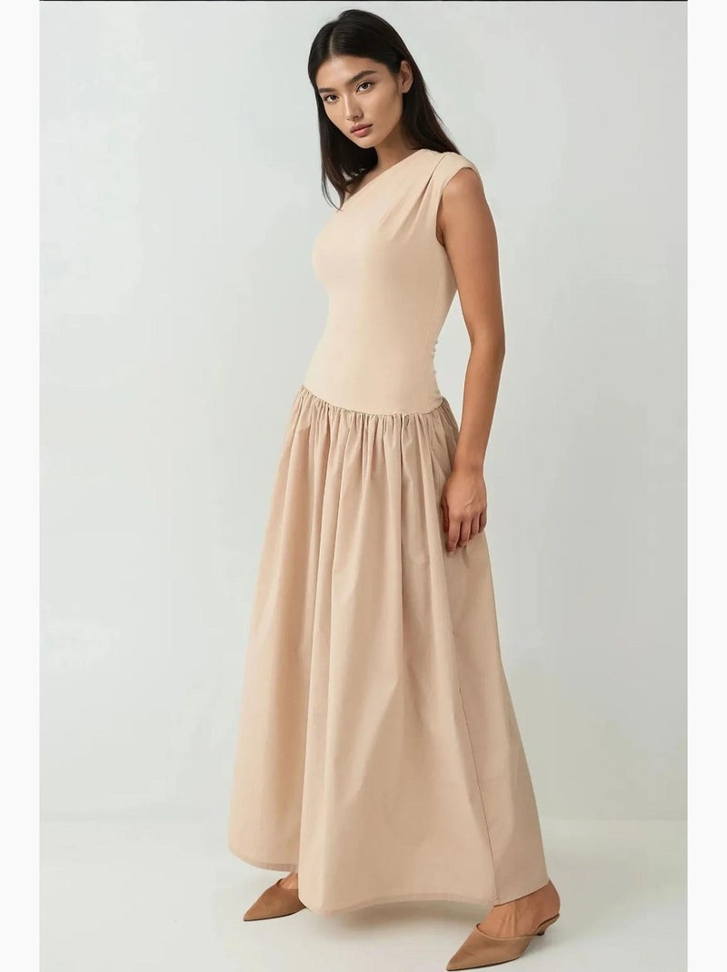 Robe longue ajustée à col asymétrique hiccup Crème - Kiabi