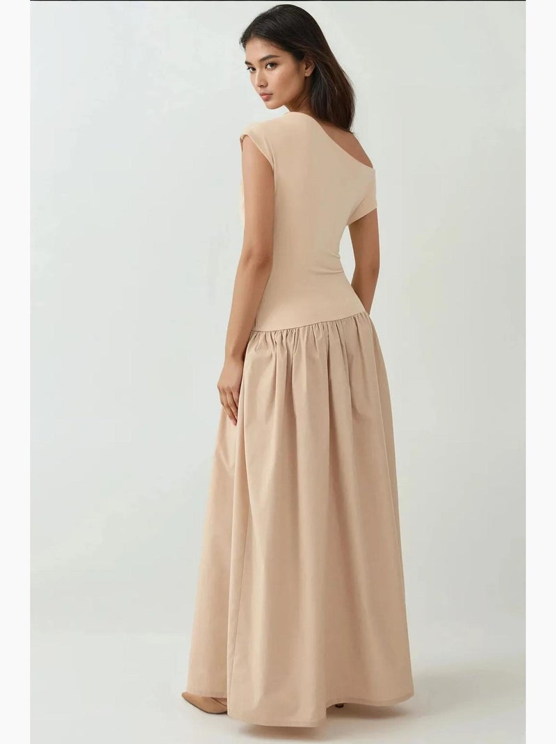 Robe longue ajustée à col asymétrique hiccup Crème - Kiabi