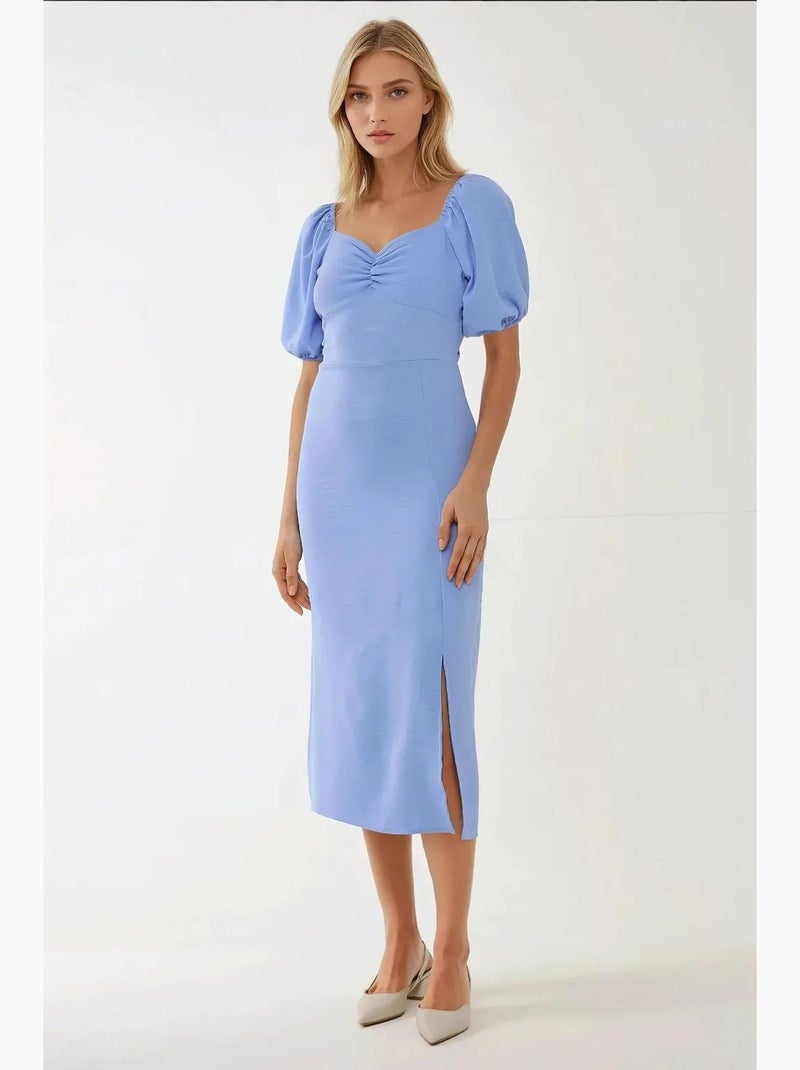 Robe longue ajustée avec col en cœur hiccup Bleu - Kiabi