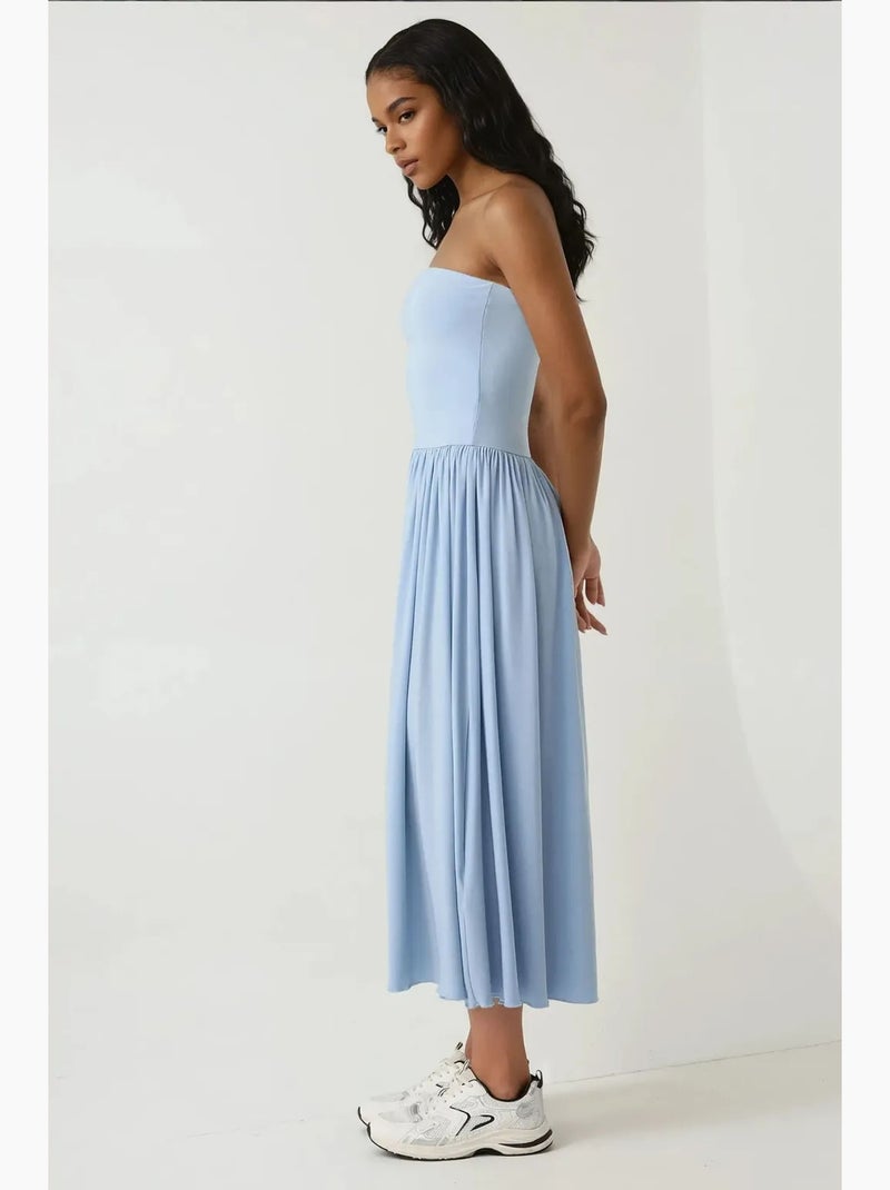 Robe longue ajustée sans bretelles en jersey hiccup Bleu ciel - Kiabi