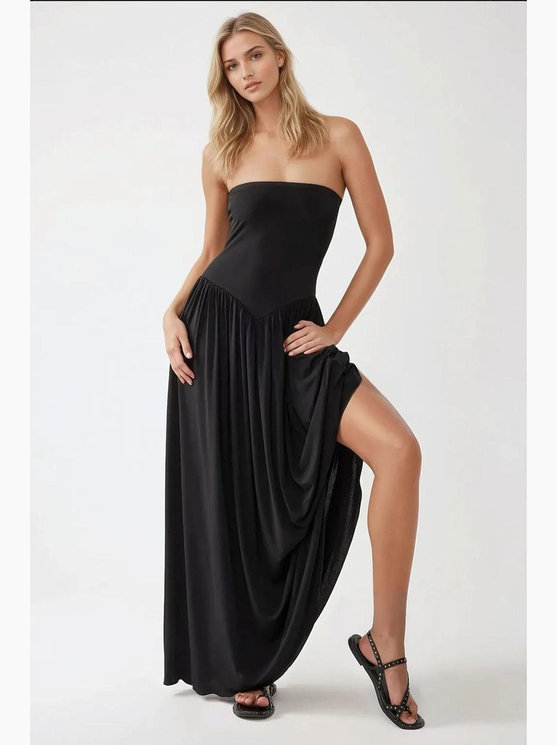 Robe longue ajustée sans bretelles hiccup Noir - Kiabi