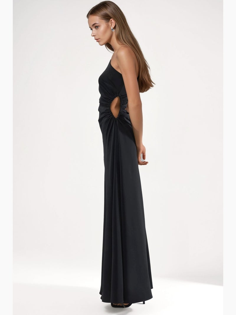 Robe longue asymétrique à col et fermeture éclair hiccup Noir - Kiabi