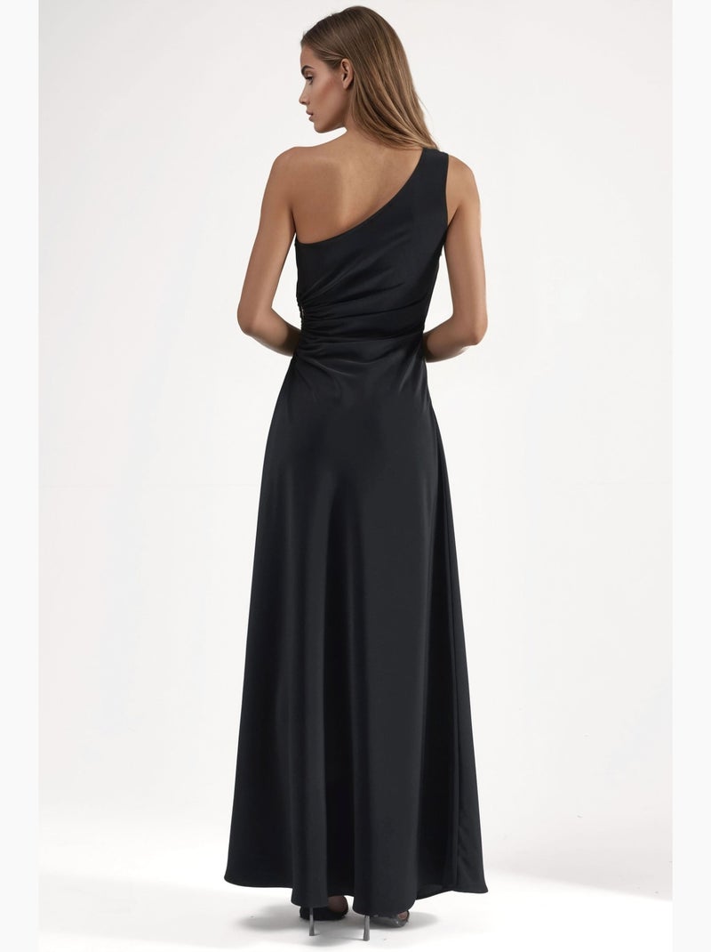 Robe longue asymétrique à col et fermeture éclair hiccup Noir - Kiabi