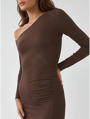 Robe longue asymétrique à col et volants busem