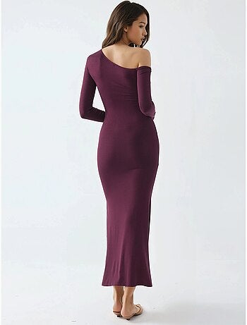 Robe longue asymétrique à col et volants busem