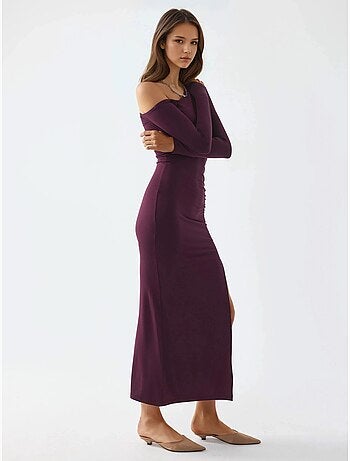 Robe longue asymétrique à col et volants busem