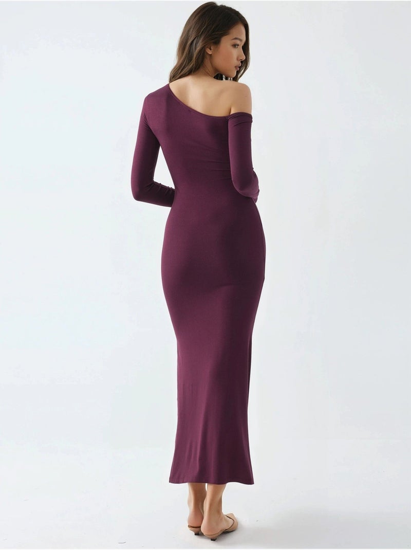 Robe longue asymétrique à col et volants busem Mauve - Kiabi