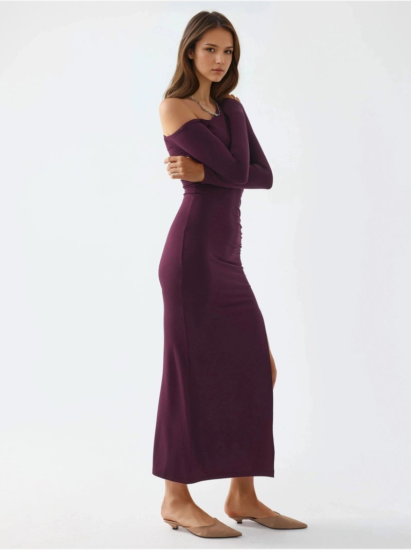 Robe longue asymétrique à col et volants busem Mauve - Kiabi