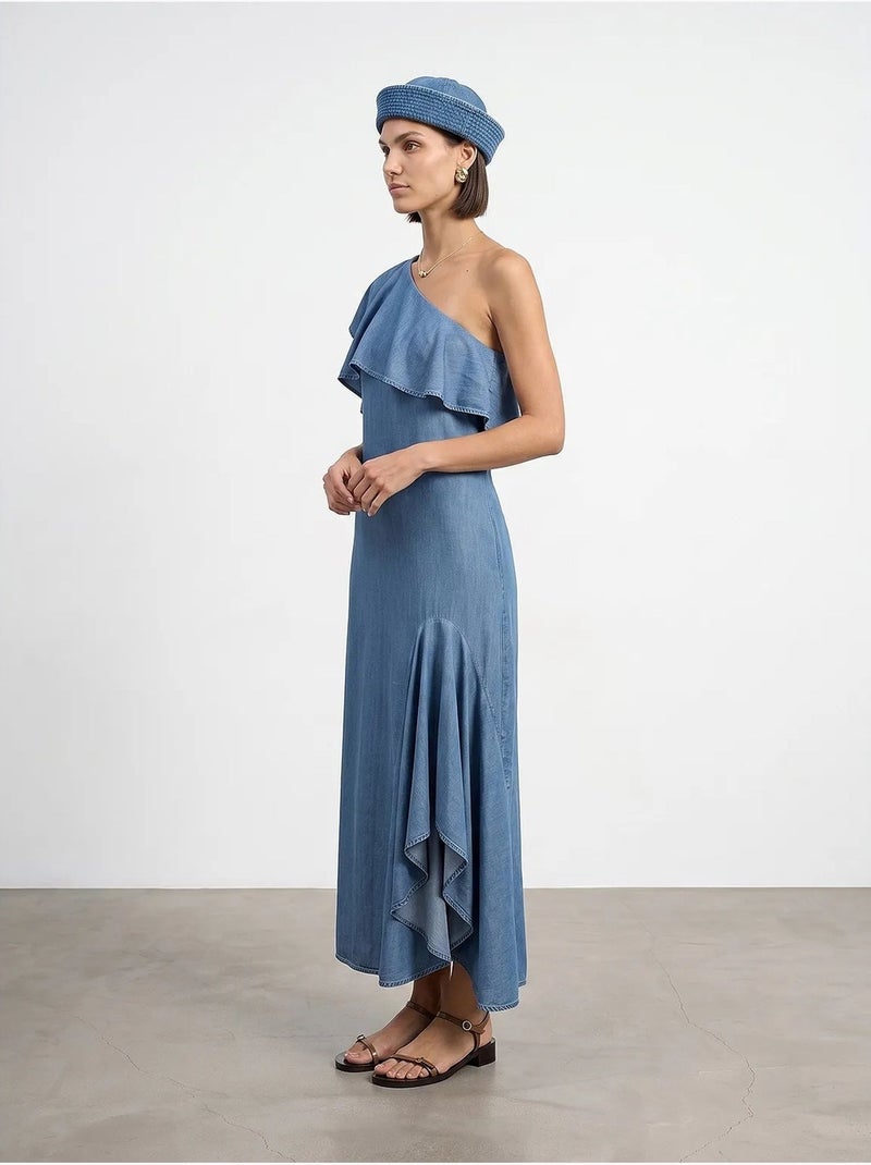 Robe longue asymétrique à une manche dilvin Bleu - Kiabi